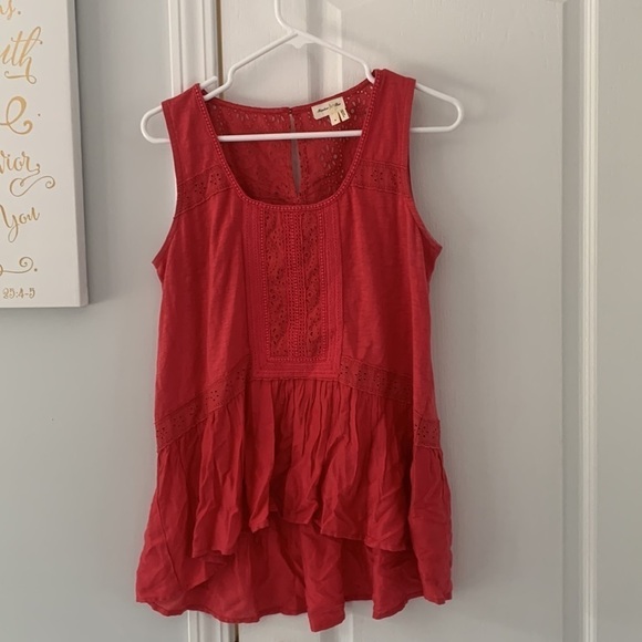 Meadow Rue Tank Top‎ size small eyelet top peplum pink red - Picture 8 of 14